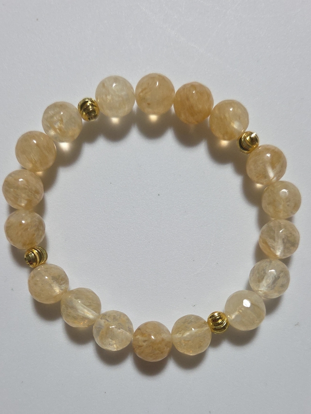 Handmade Yellow Volcano Quartz Stretch Bracelet 10mm 7" Gold Spacer Jewelry